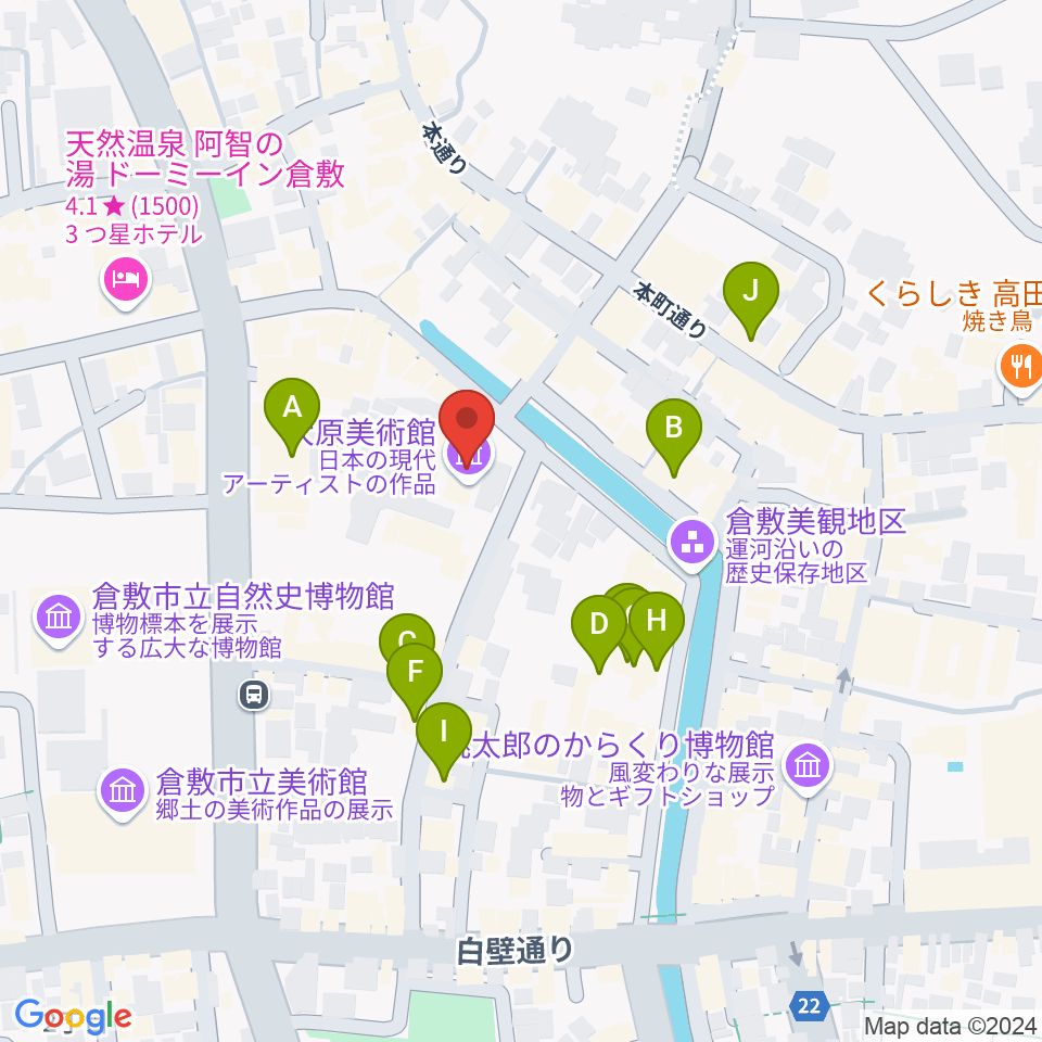 大原美術館周辺のホテル一覧地図