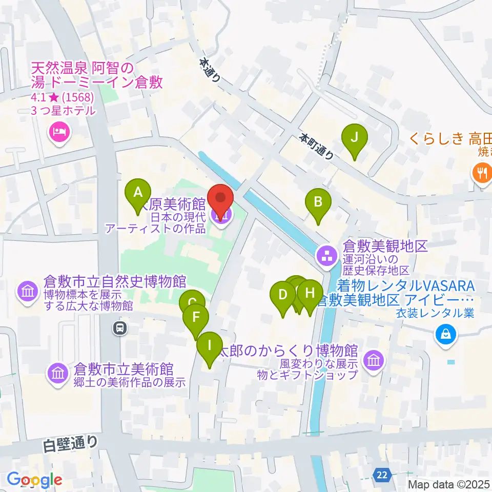 大原美術館周辺のホテル一覧地図