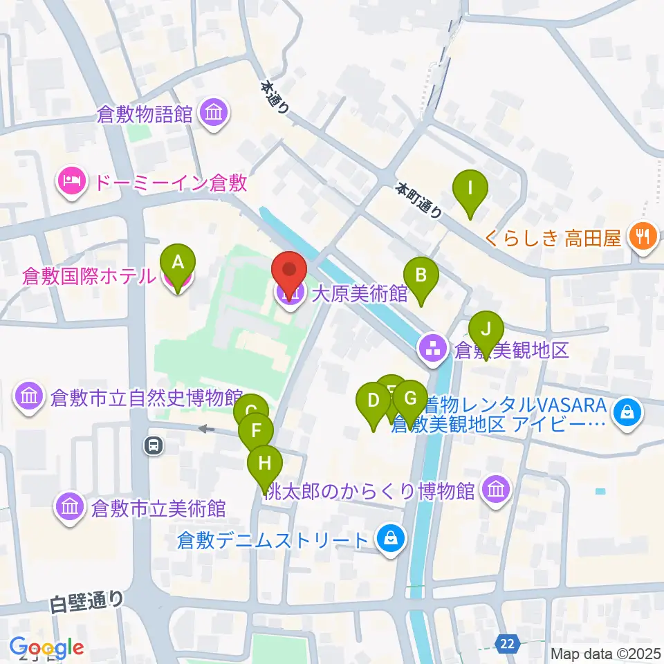 大原美術館周辺のホテル一覧地図