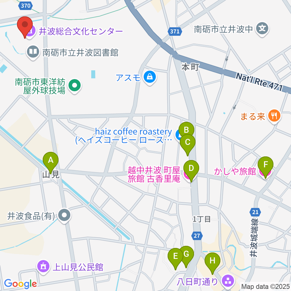 井波総合文化センター周辺のホテル一覧地図