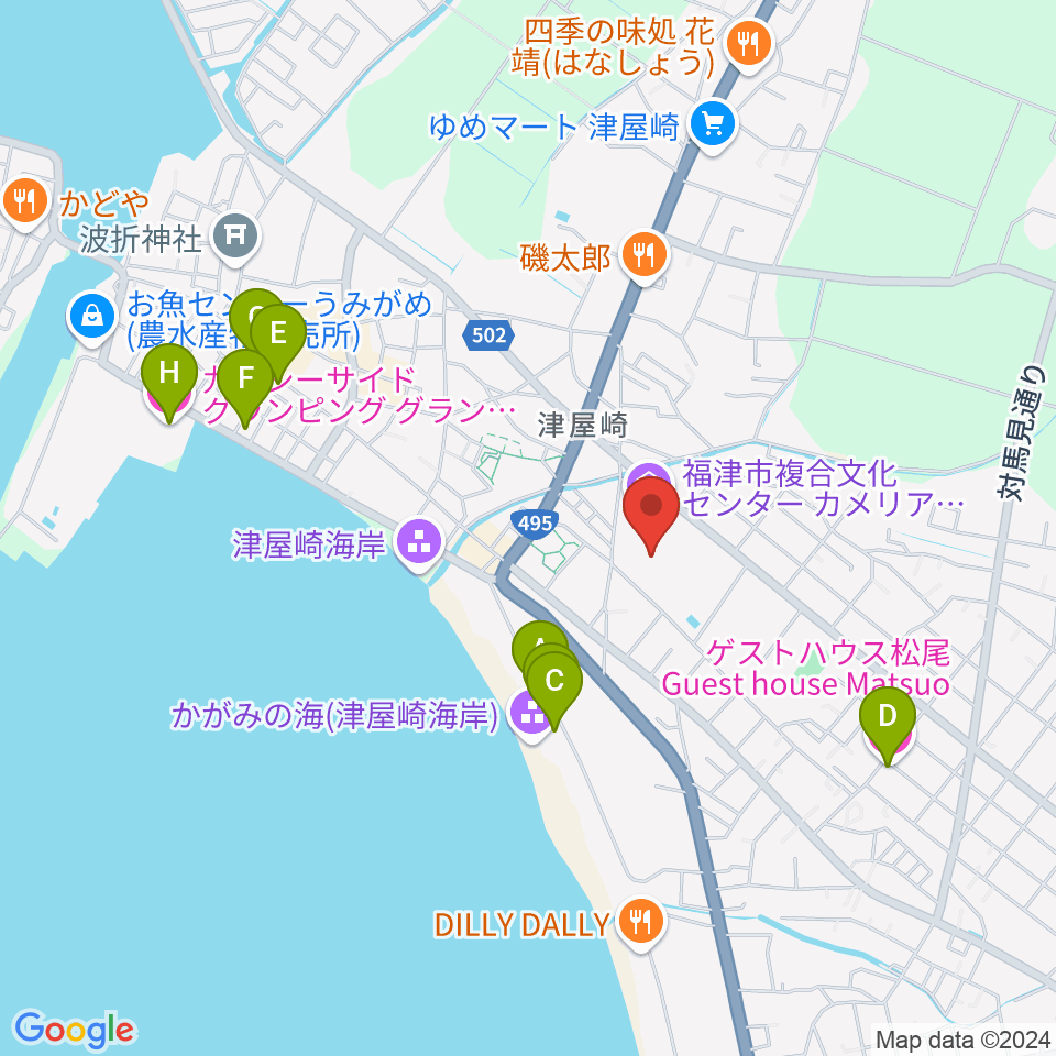 福津市文化会館カメリアホール周辺のホテル一覧地図