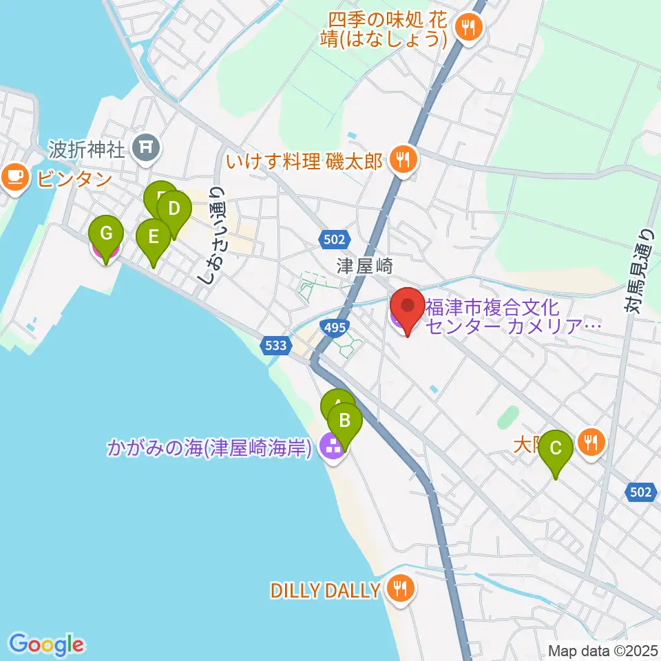 福津市文化会館カメリアホール周辺のホテル一覧地図