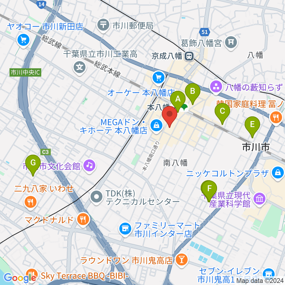 リンキィディンク本八幡周辺のホテル一覧地図