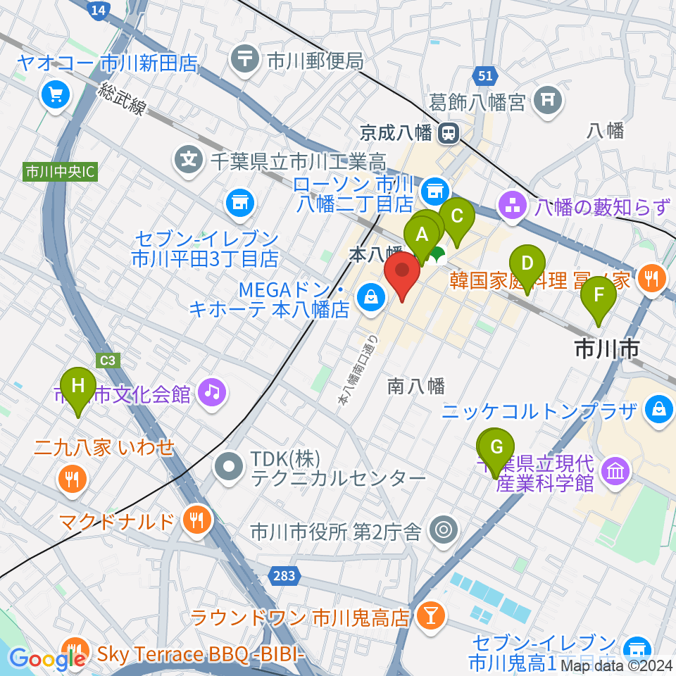 リンキィディンク本八幡周辺のホテル一覧地図