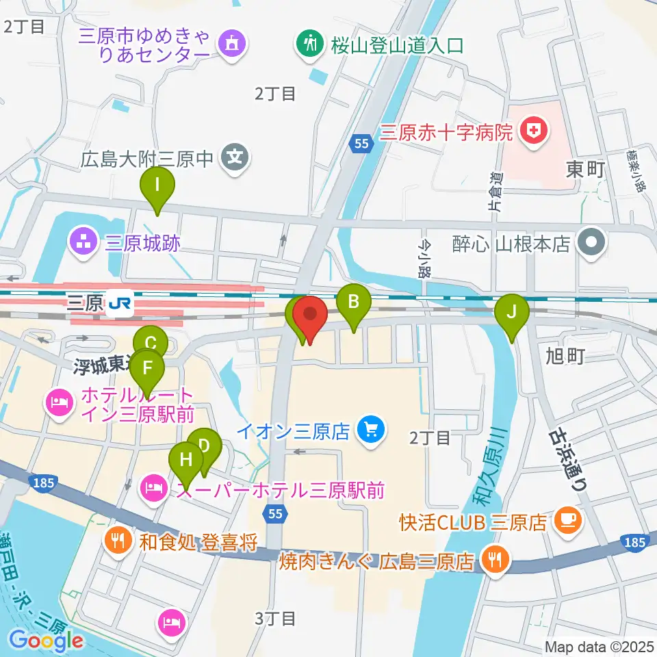 ワタナベミュージックラボ 三原本店周辺のホテル一覧地図