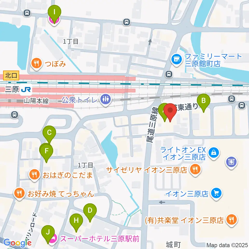ワタナベミュージックラボ 三原本店周辺のホテル一覧地図