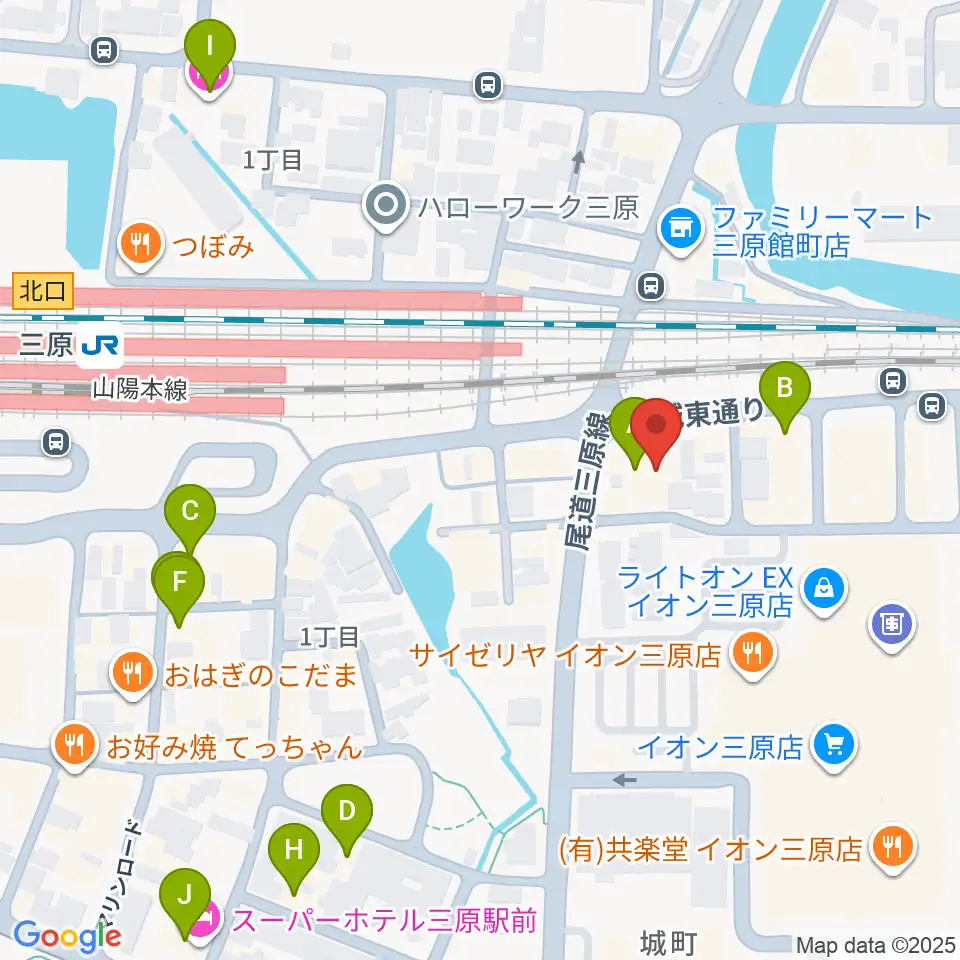 ワタナベミュージックラボ 三原本店周辺のホテル一覧地図