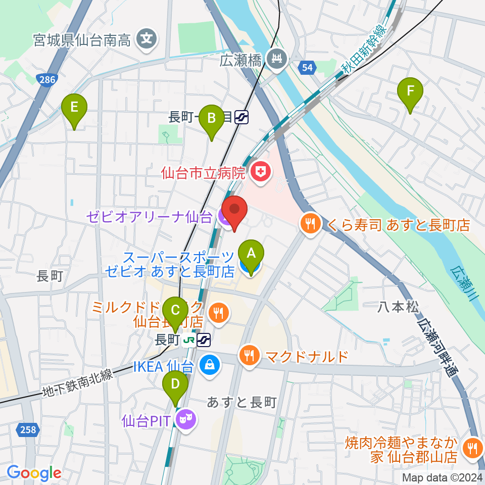 ゼビオアリーナ仙台周辺のホテル一覧地図