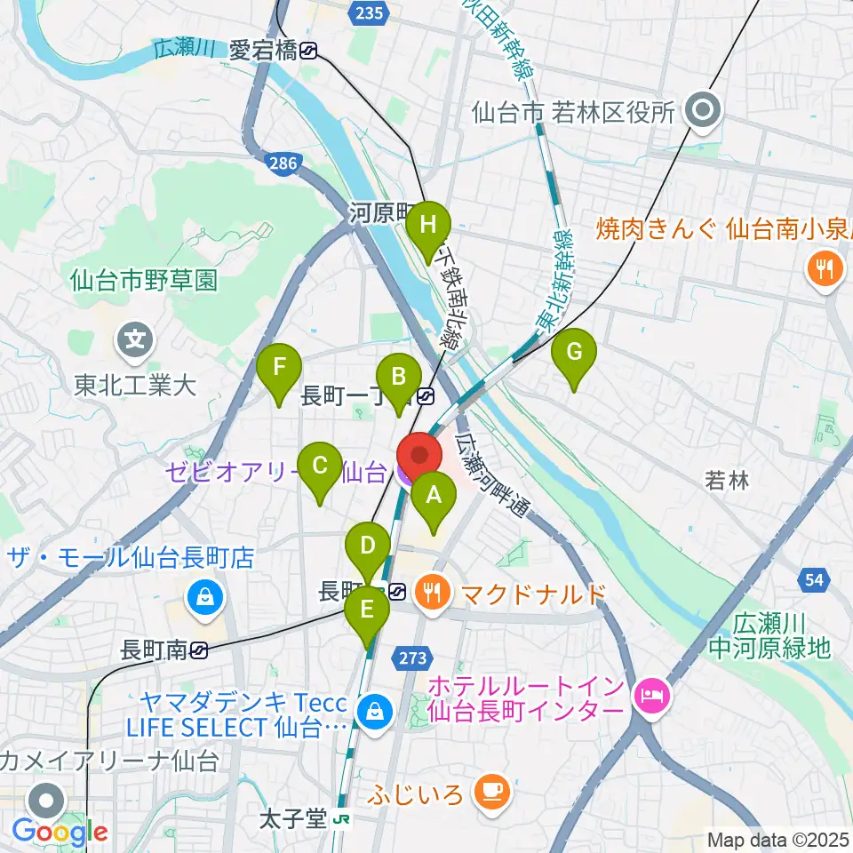 ゼビオアリーナ仙台周辺のホテル一覧地図