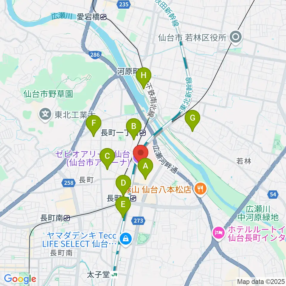 ゼビオアリーナ仙台周辺のホテル一覧地図