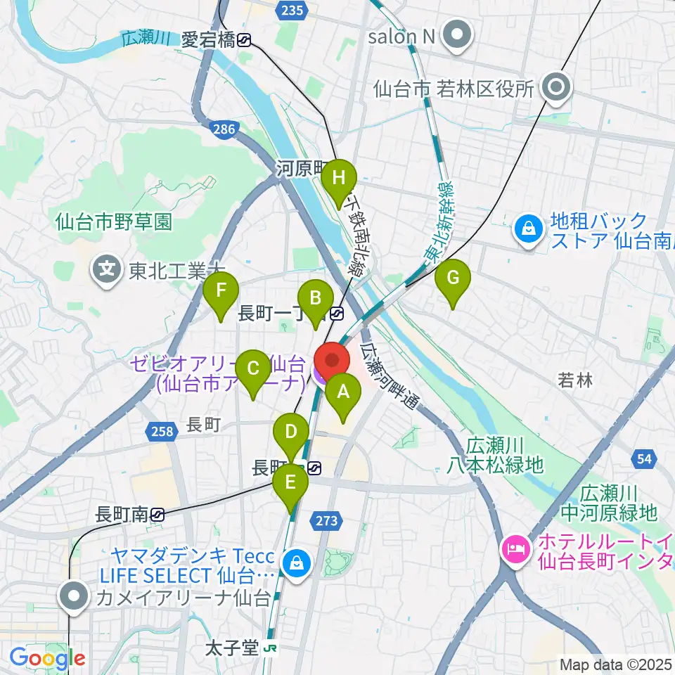 ゼビオアリーナ仙台周辺のホテル一覧地図