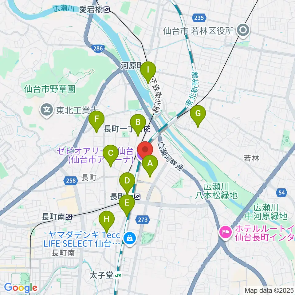 ゼビオアリーナ仙台周辺のホテル一覧地図