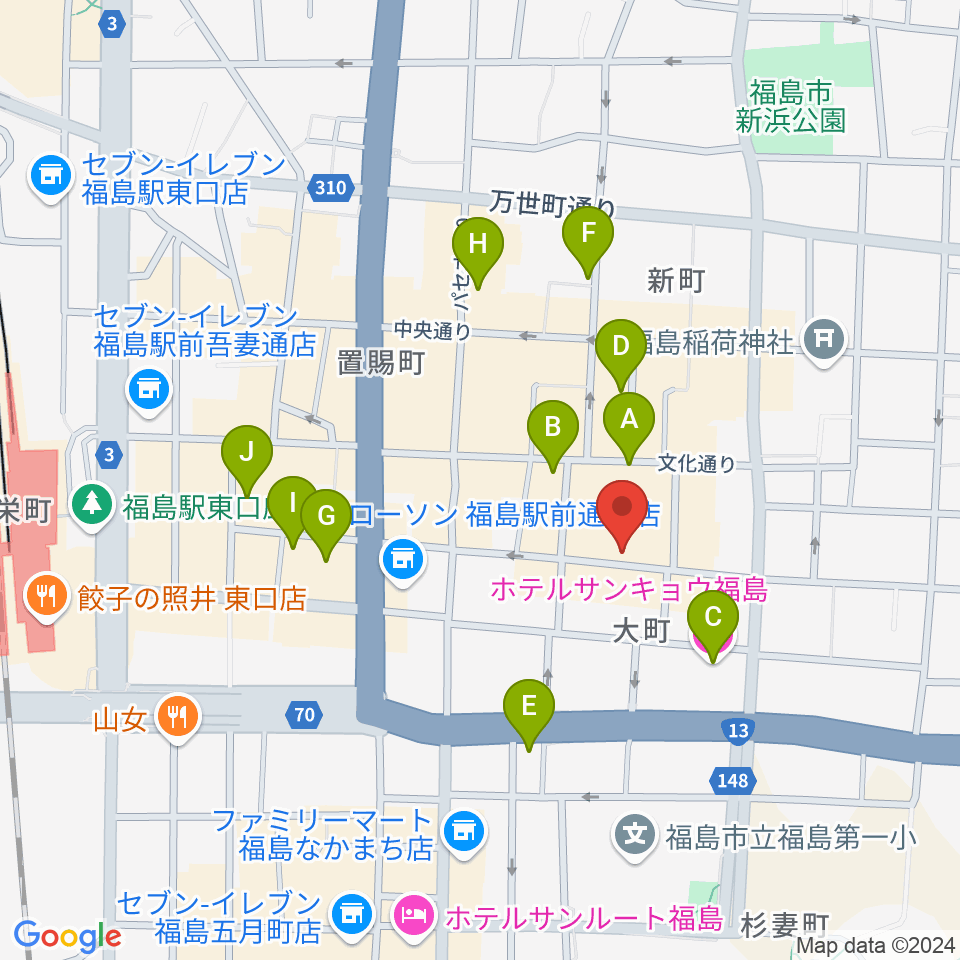 福島アウトライン周辺のホテル一覧地図