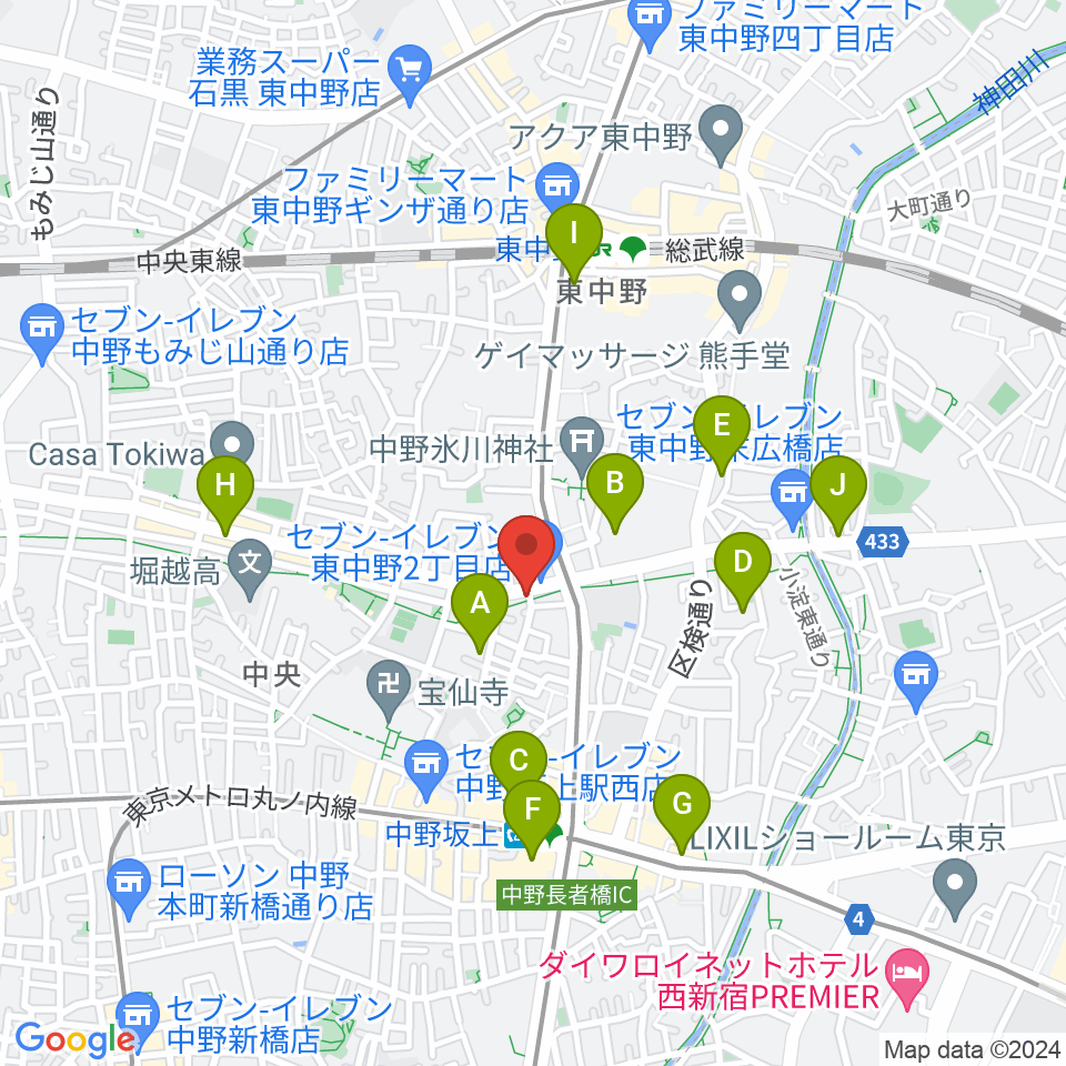 中野坂上aja周辺のホテル一覧地図