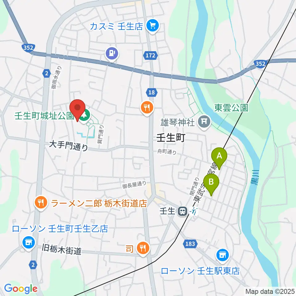 城址公園ホール 壬生中央公民館周辺のホテル一覧地図