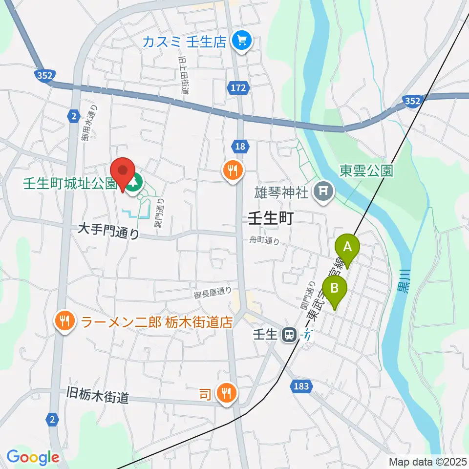 城址公園ホール 壬生中央公民館周辺のホテル一覧地図