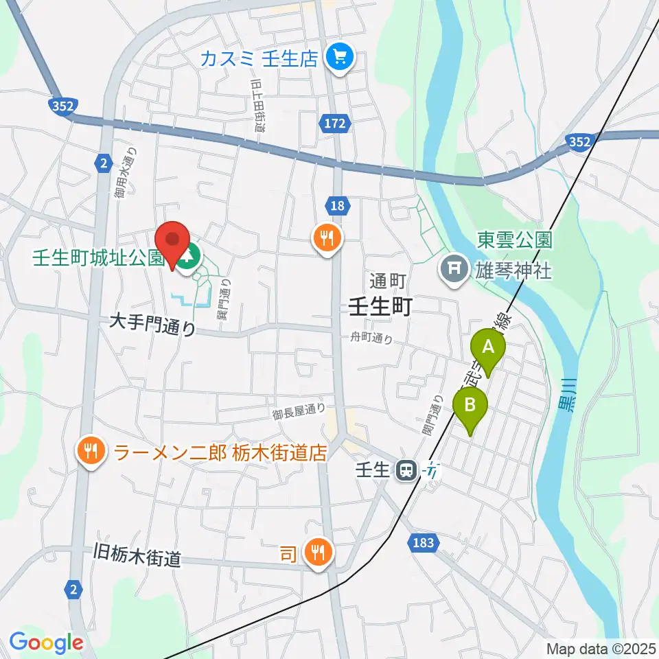 城址公園ホール 壬生中央公民館周辺のホテル一覧地図