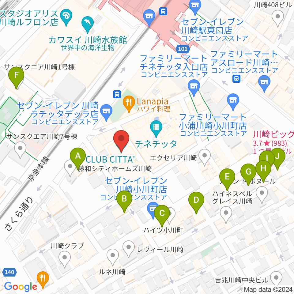 クラブチッタ周辺のホテル一覧地図