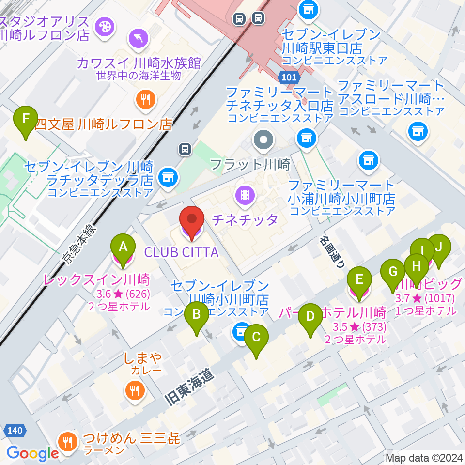 クラブチッタ周辺のホテル一覧地図