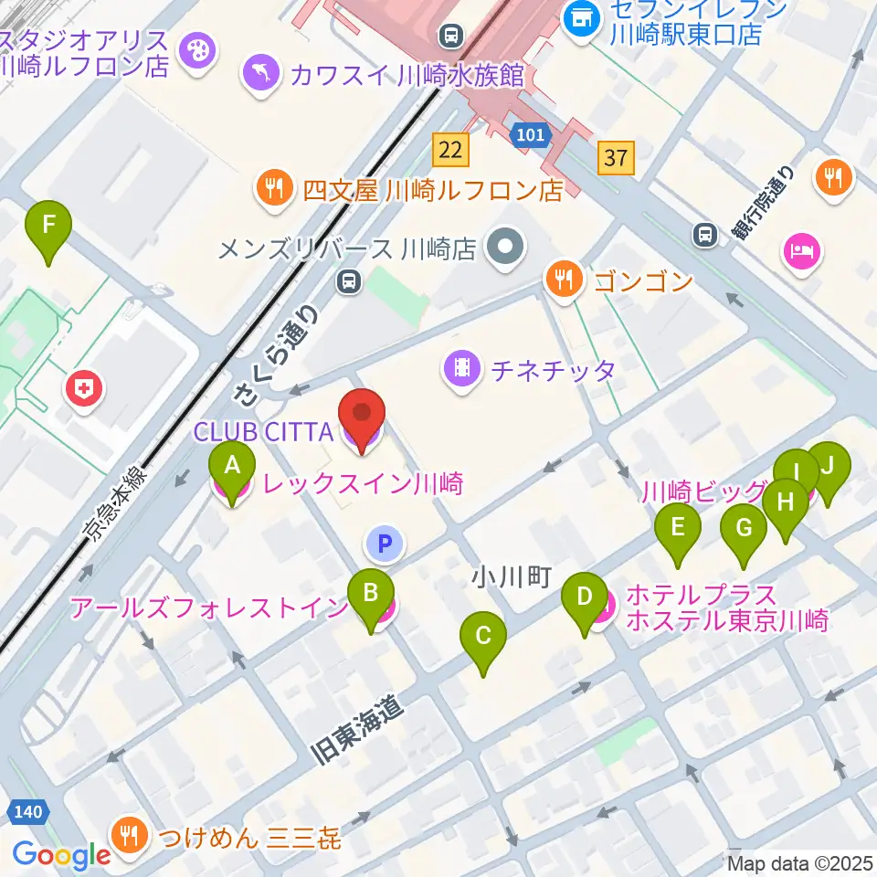 クラブチッタ周辺のホテル一覧地図