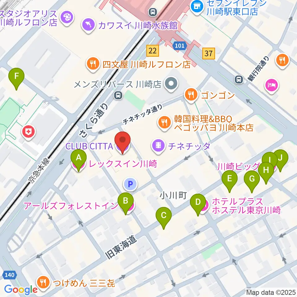 クラブチッタ周辺のホテル一覧地図