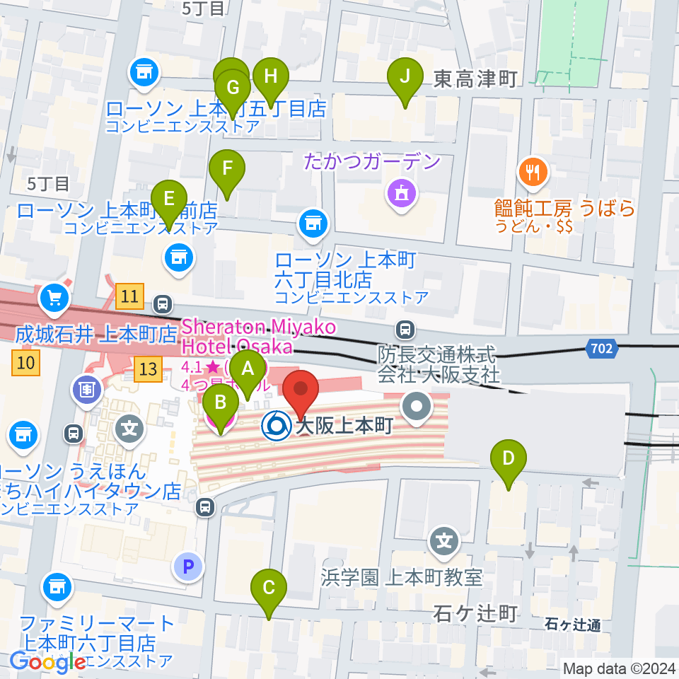 小阪楽器 上本町近鉄店周辺のホテル一覧地図