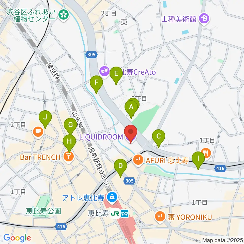 恵比寿リキッドルーム周辺のホテル一覧地図
