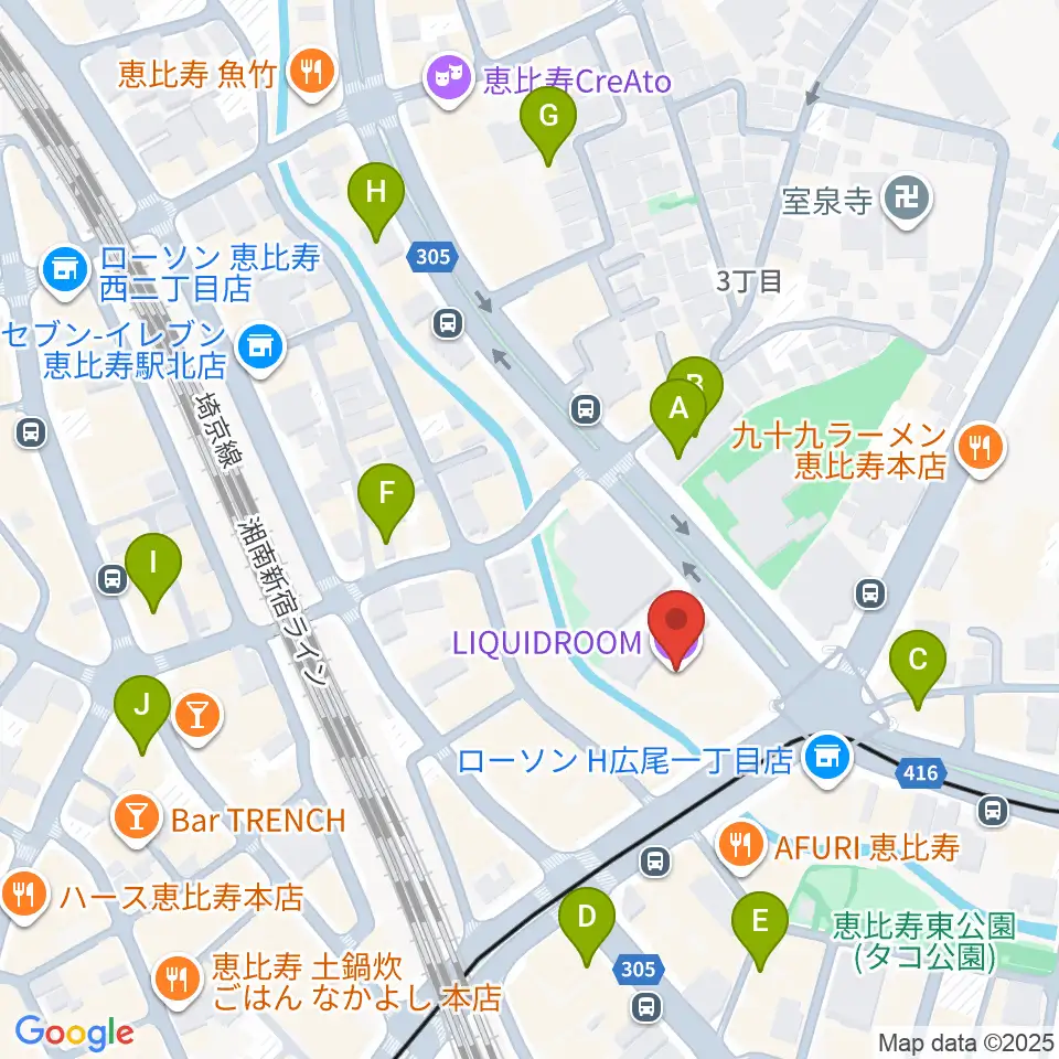 恵比寿リキッドルーム周辺のホテル一覧地図