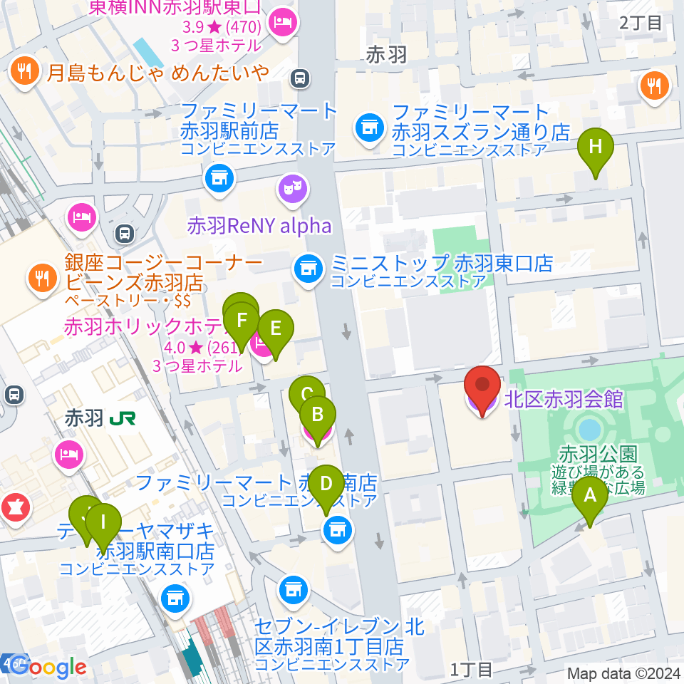 赤羽会館周辺のホテル一覧地図