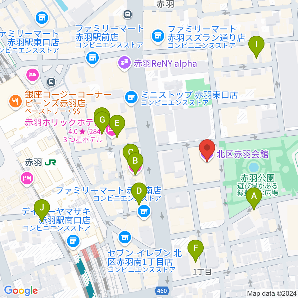 赤羽会館周辺のホテル一覧地図