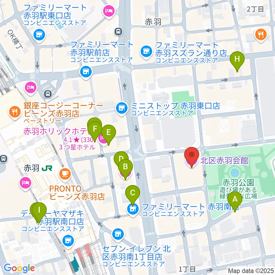 赤羽会館周辺のホテル一覧地図