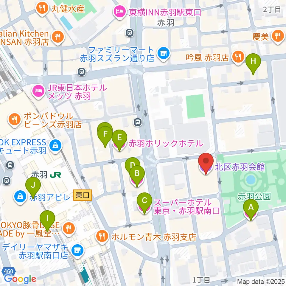 赤羽会館周辺のホテル一覧地図