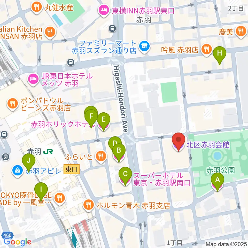 赤羽会館周辺のホテル一覧地図