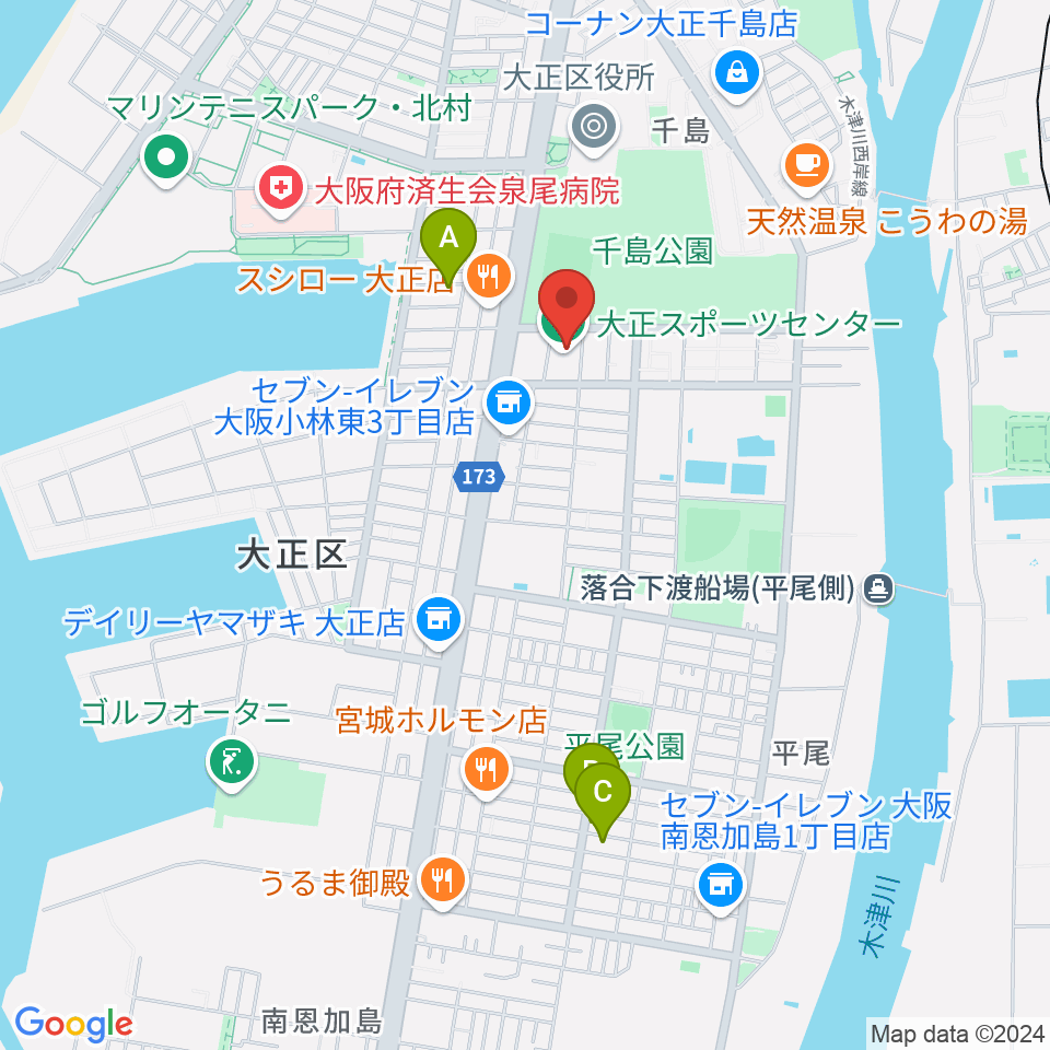 アゼリア大正ホール周辺のホテル一覧地図