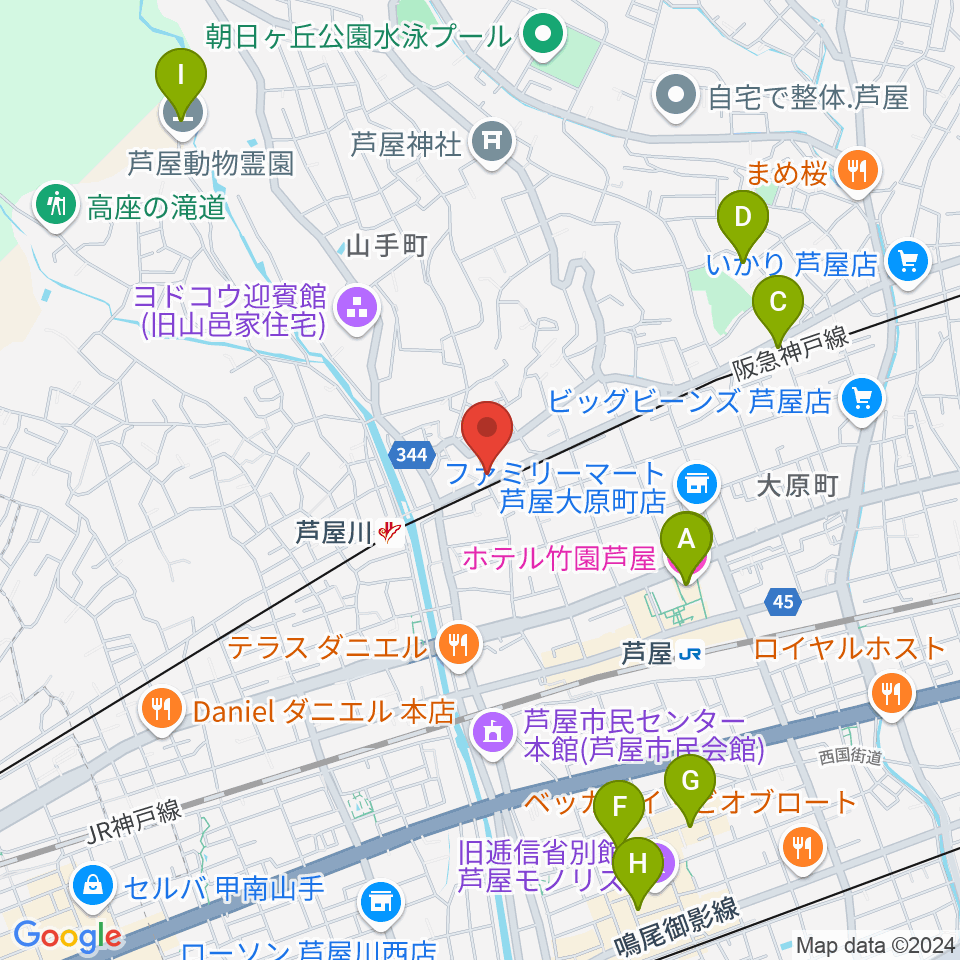 芦屋サロン・クラシック周辺のホテル一覧地図