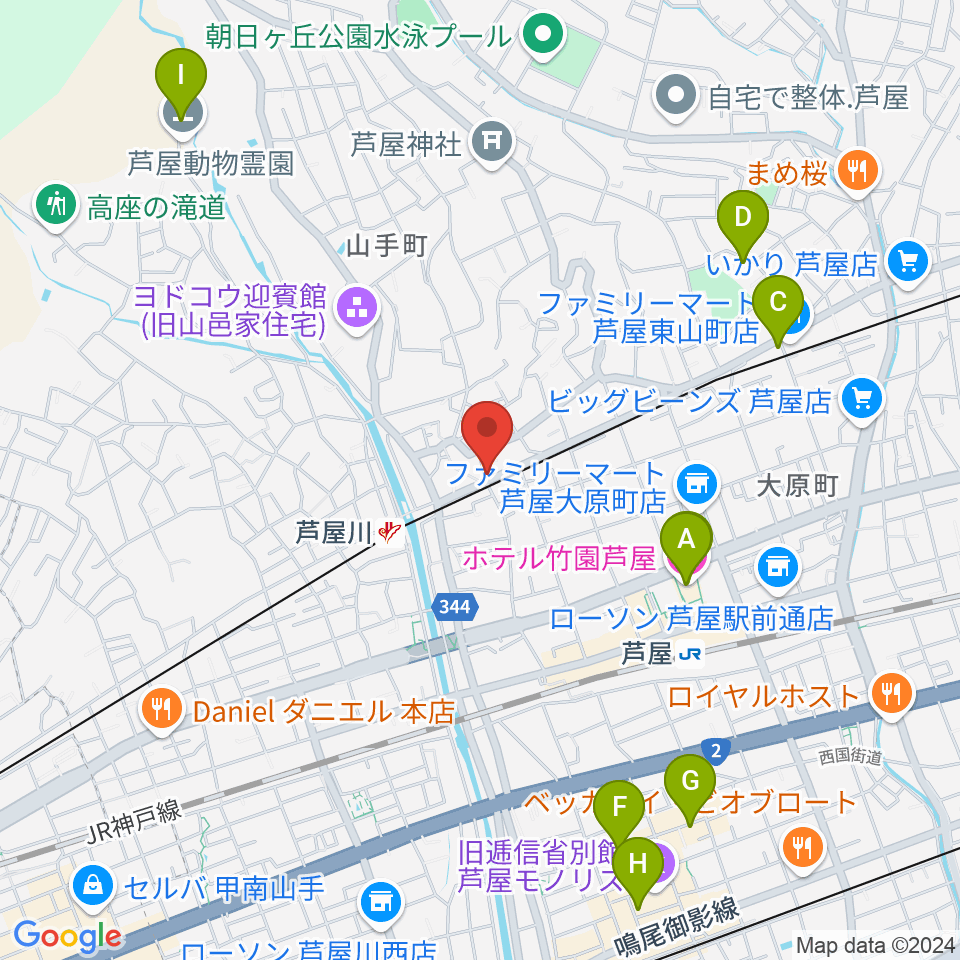 芦屋サロン・クラシック周辺のホテル一覧地図