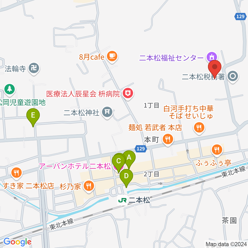 二本松市コンサートホール周辺のホテル一覧地図