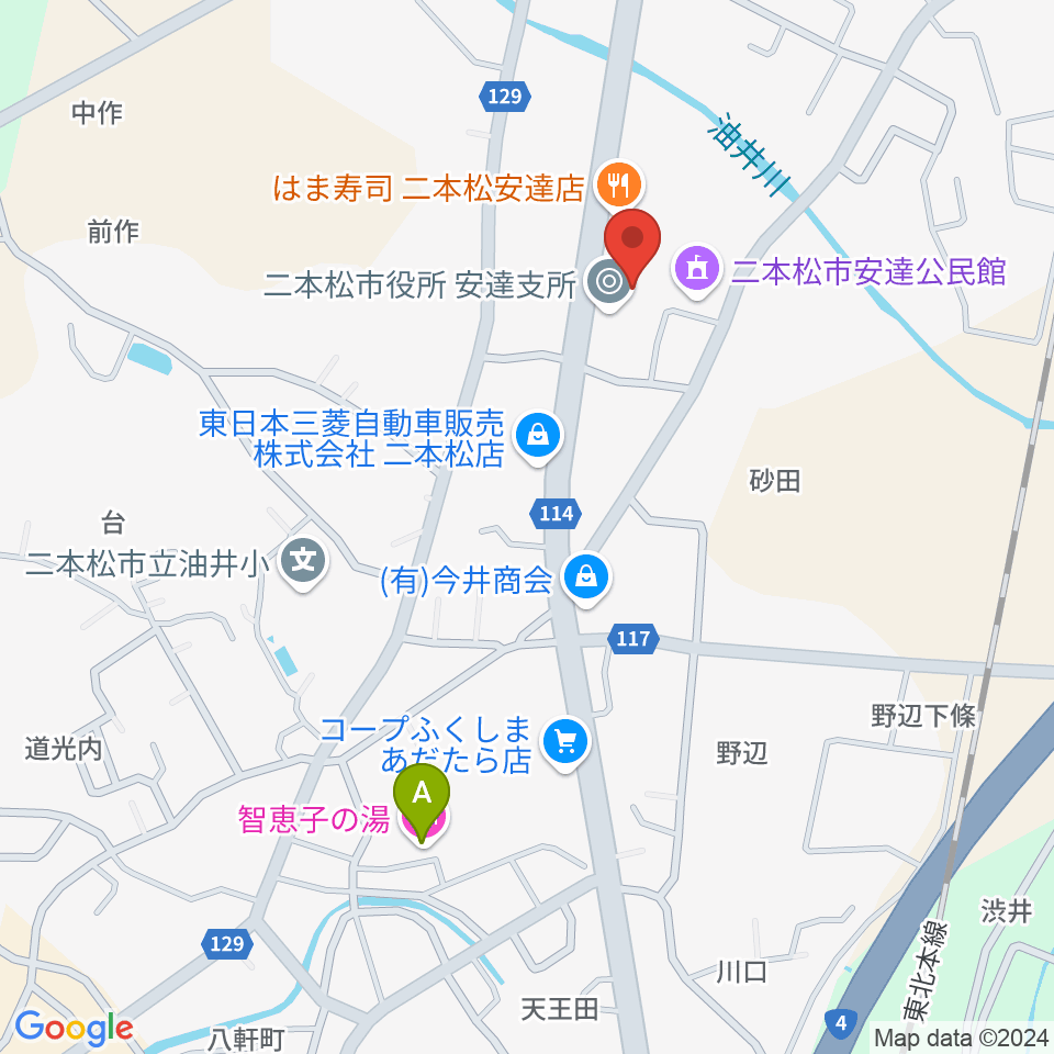 二本松市安達文化ホール周辺のホテル一覧地図