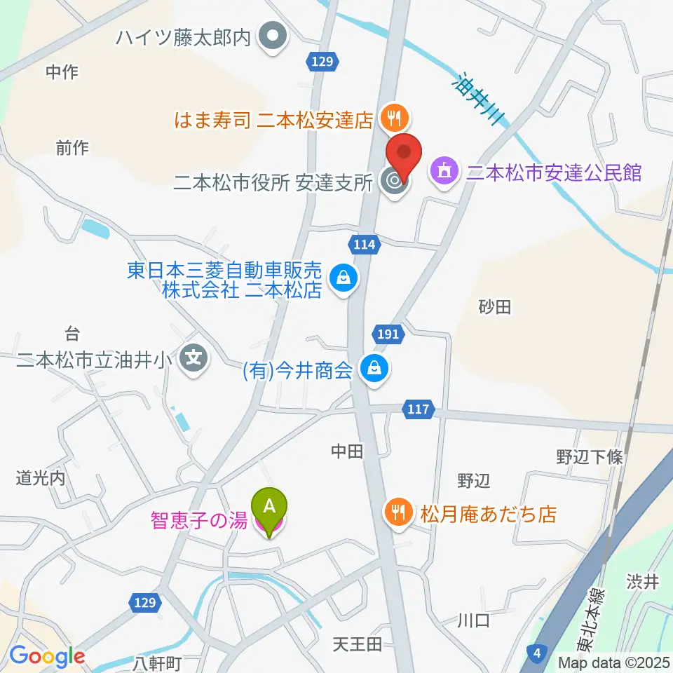 二本松市安達文化ホール周辺のホテル一覧地図