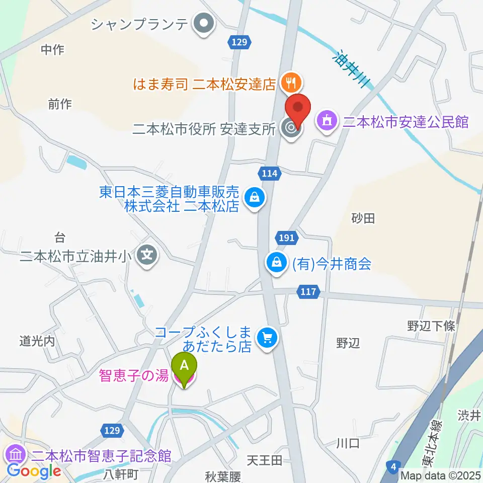 二本松市安達文化ホール周辺のホテル一覧地図