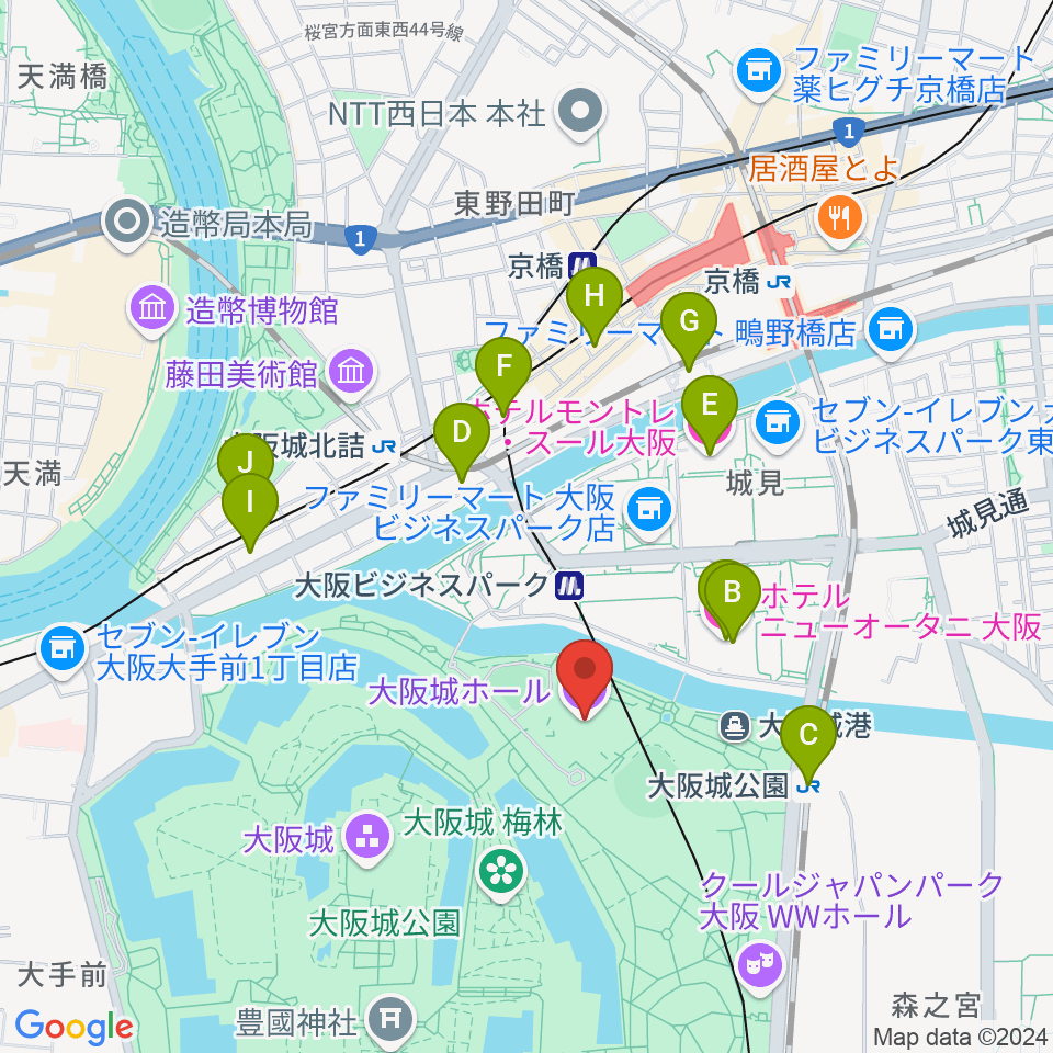 大阪城ホール周辺のホテル一覧地図