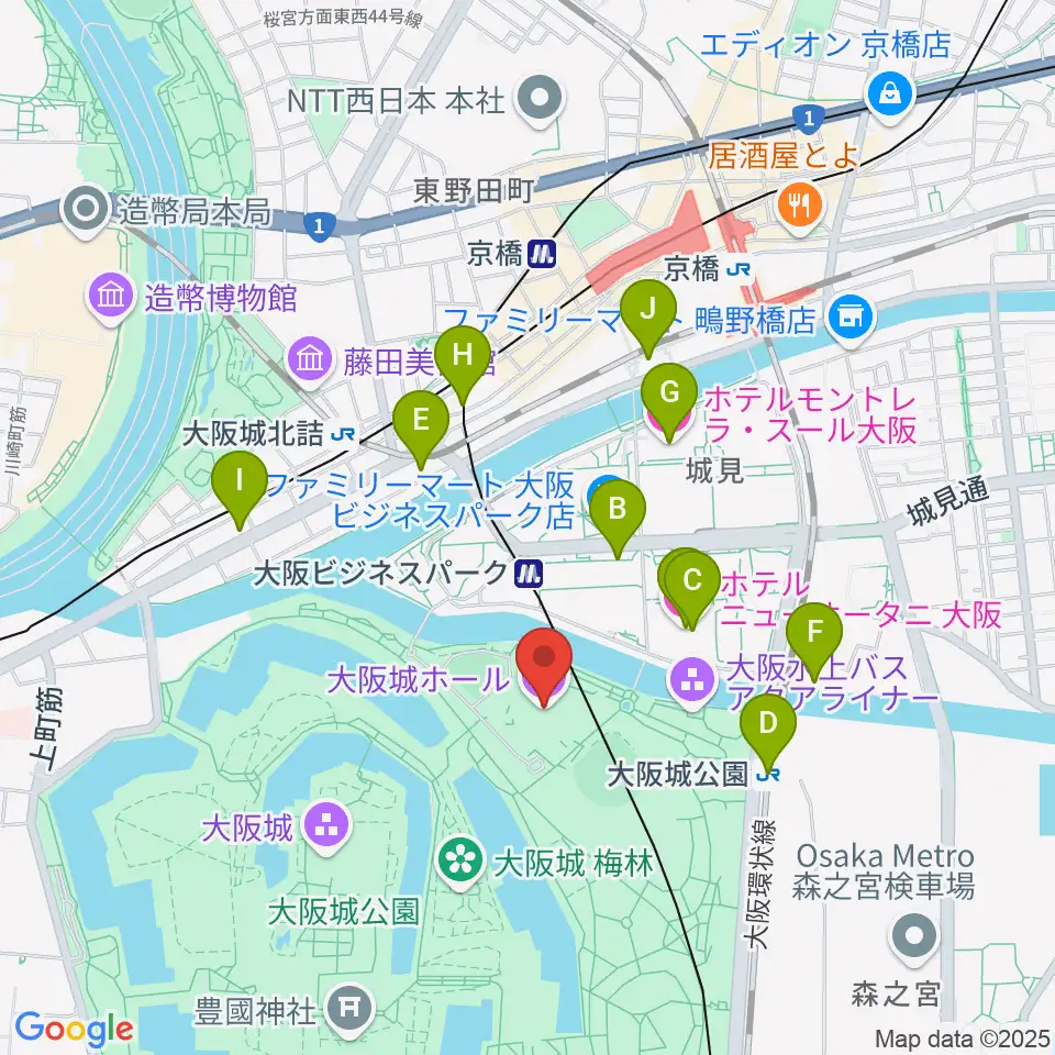 大阪城ホール周辺のホテル一覧地図