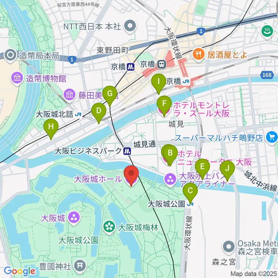大阪城ホール周辺のホテル一覧地図