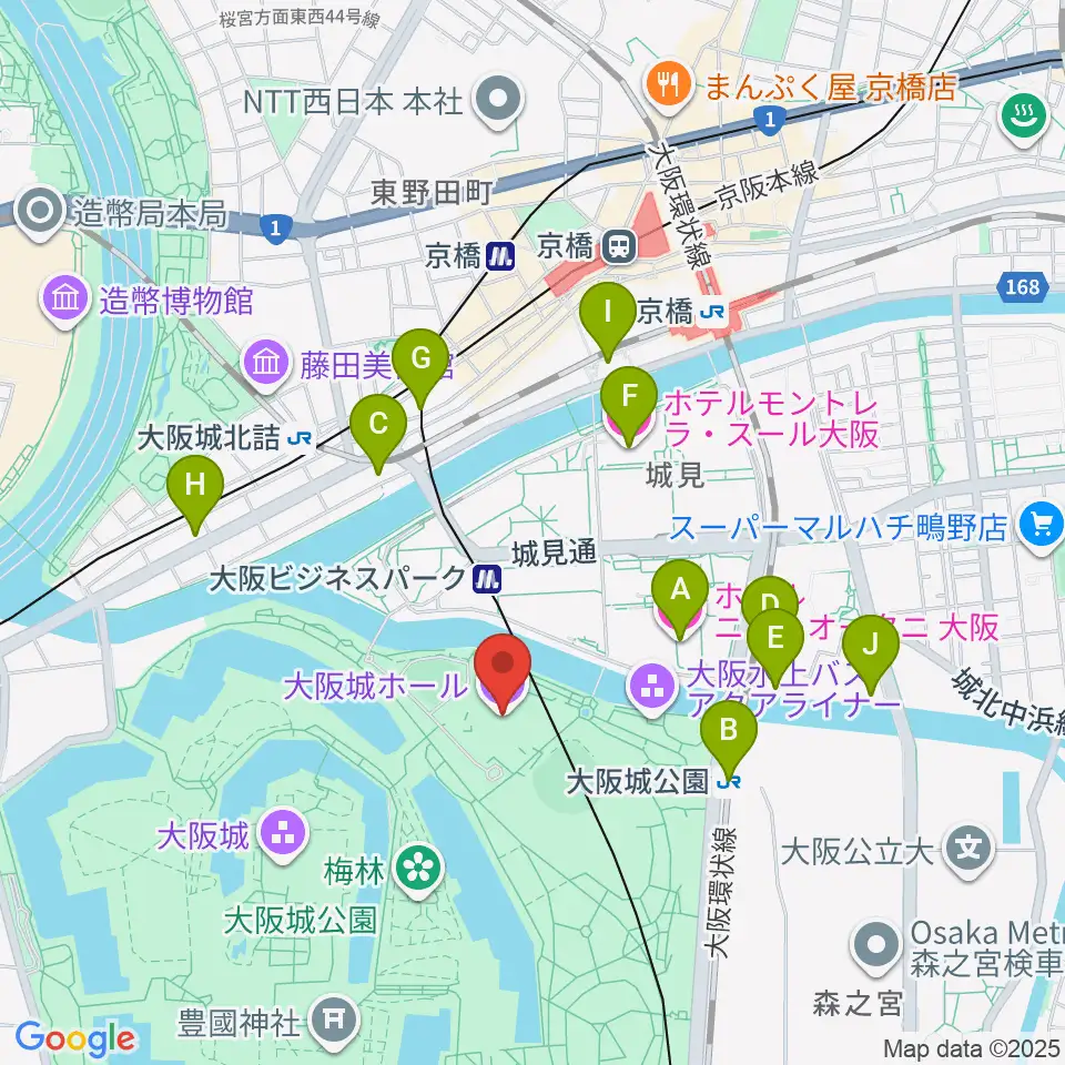 大阪城ホール周辺のホテル一覧地図