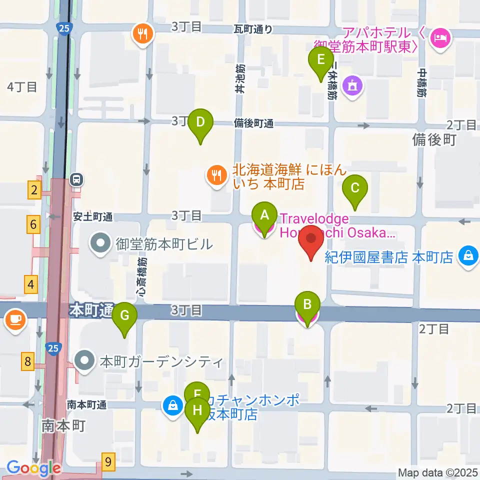 スプートニクギタースクール周辺のホテル一覧地図