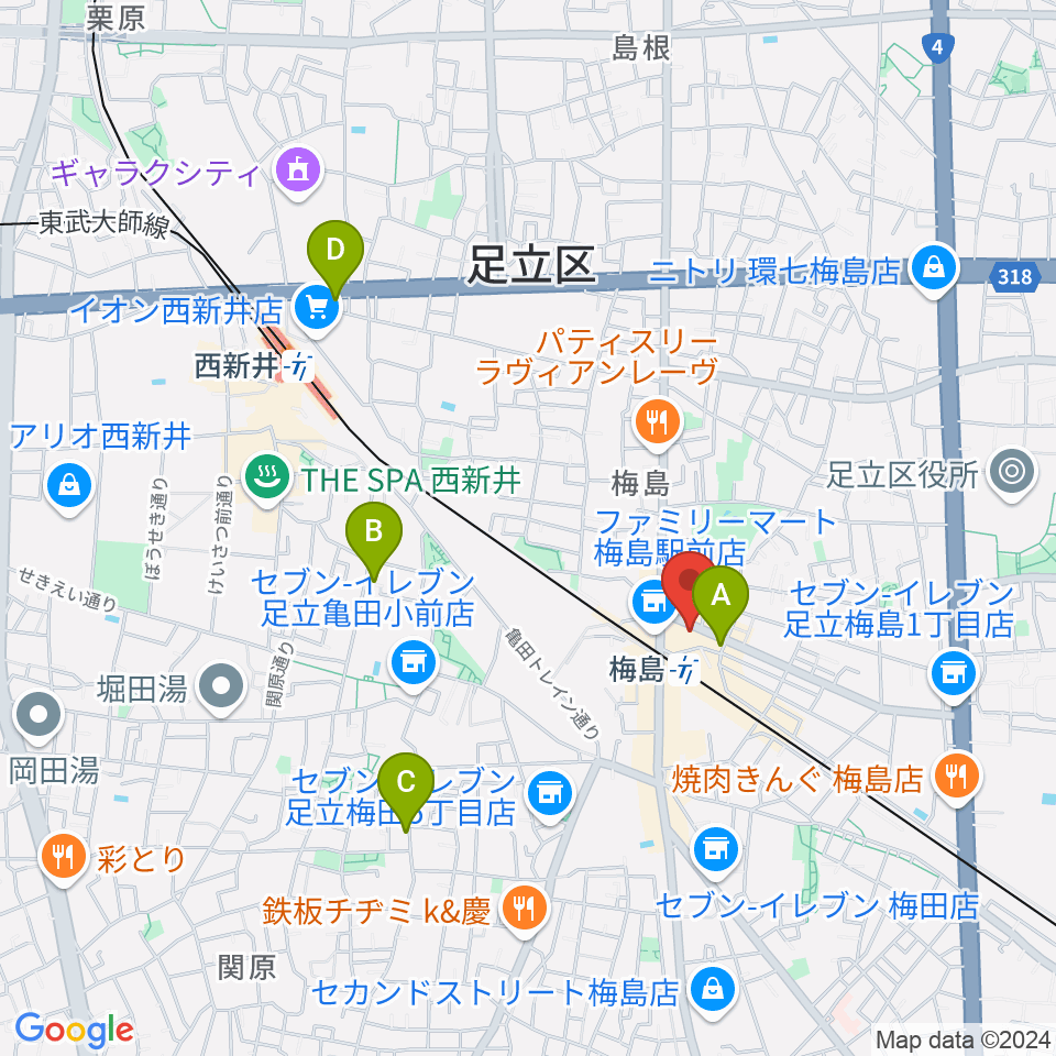 梅島Hugo周辺のホテル一覧地図