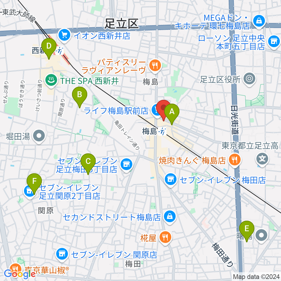 梅島Hugo周辺のホテル一覧地図