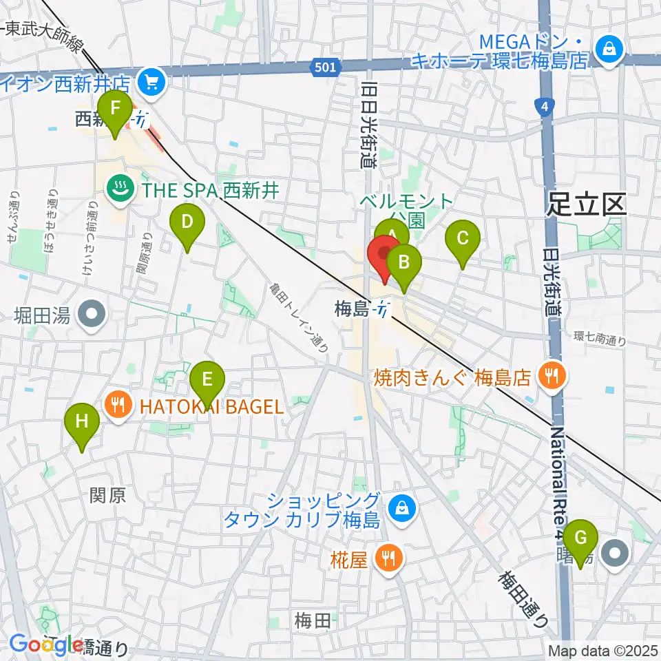 梅島Hugo周辺のホテル一覧地図