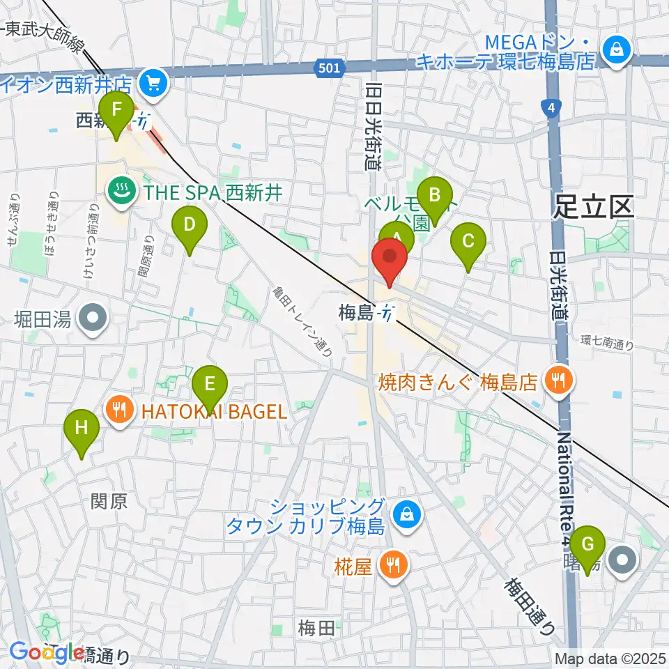 梅島Hugo周辺のホテル一覧地図