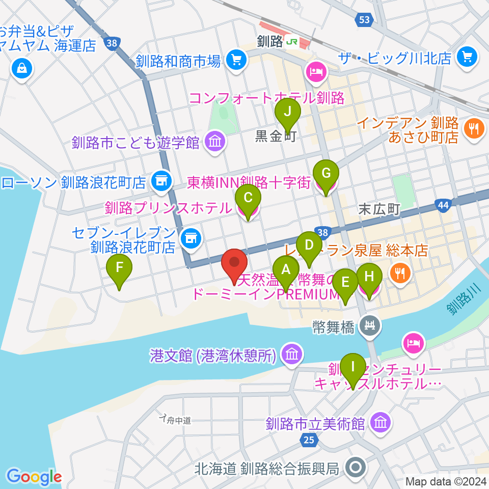 北海道立釧路芸術館 アートホール周辺のホテル一覧地図